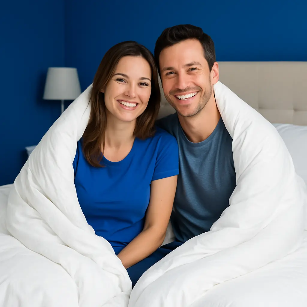 Couple dans une couette porpre